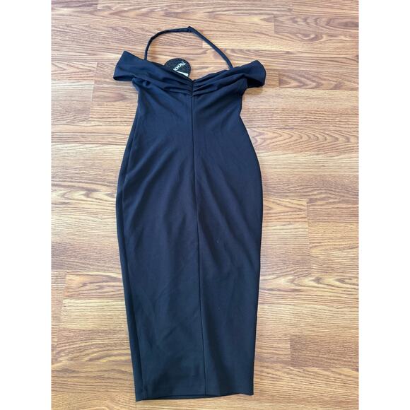 NOOKIE bodycon black Athena Off Shoulder Halter Midi Dress size S - Picture 11 of 13